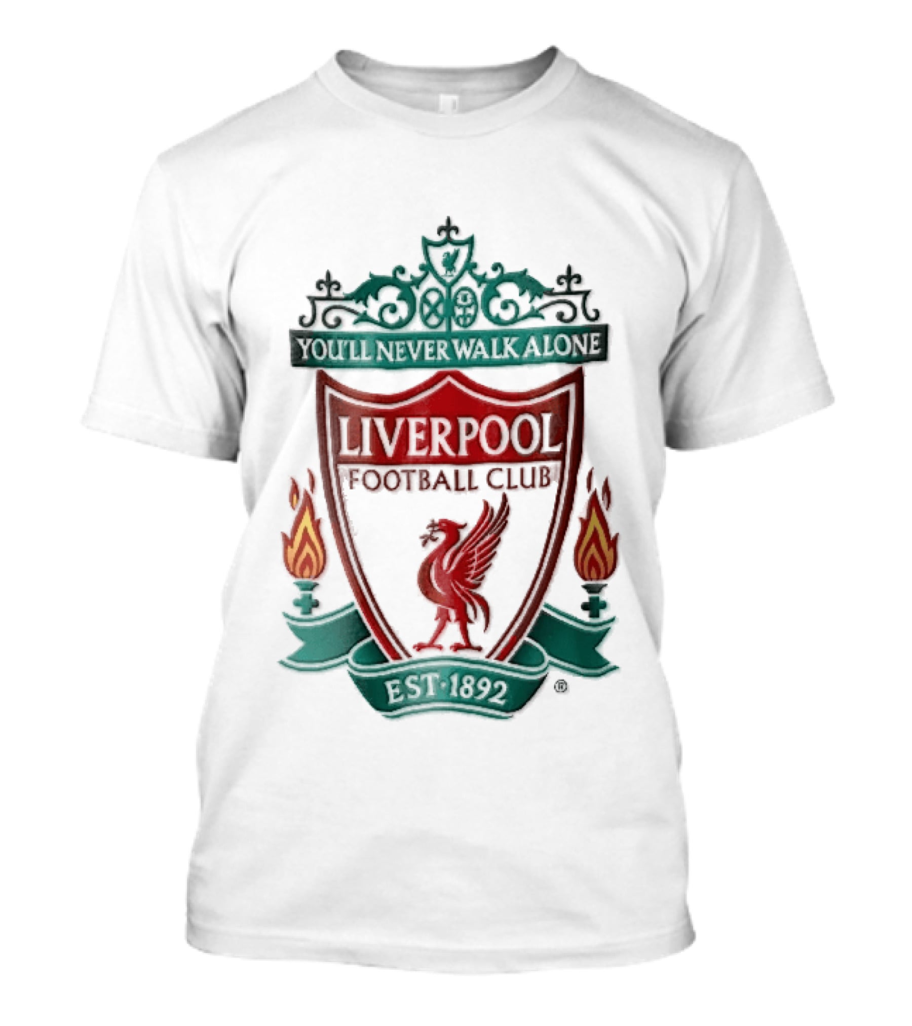 Liverpool Football Club You'll Never Walk Alone Shankly Gates Est 1892 Crest Shield Flames T-Shirt