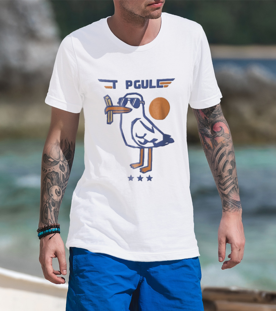 Top Gull Cartoon Seagull Sunglasses French Fries Sun Stars T-Shirt