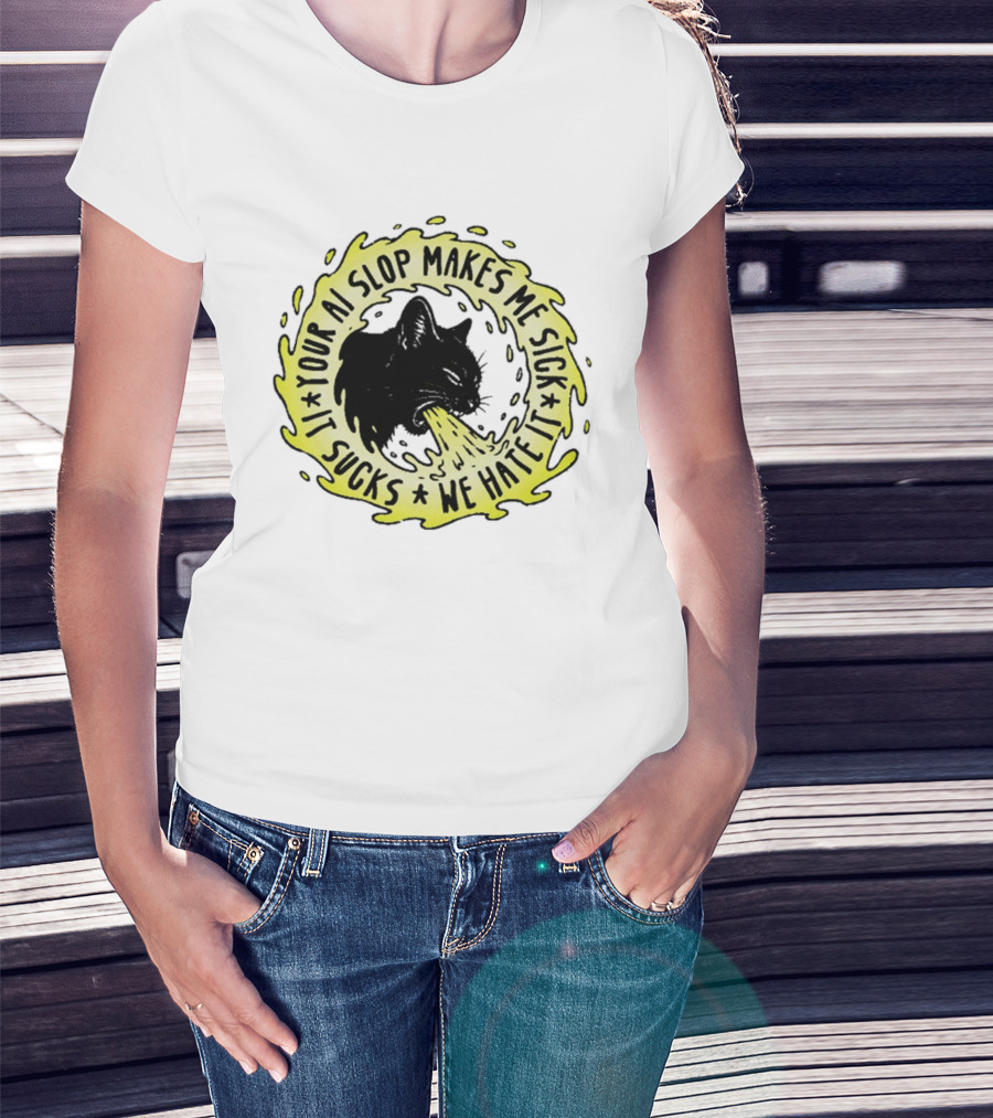 Your AI Slop Makes Me Sick It Sucks We Hate It Cat Vomiting T-Shirt