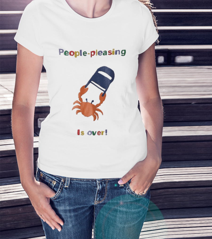 People Pleasing Is Over Orange Crab Throwing Folding Chair Popcompunk Cartoon T-Shirt