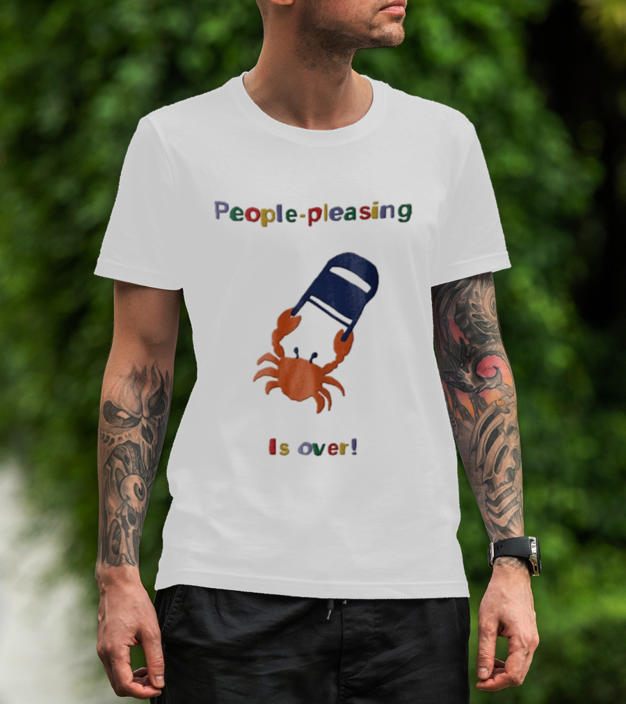 People Pleasing Is Over Orange Crab Throwing Folding Chair Popcompunk Cartoon T-Shirt