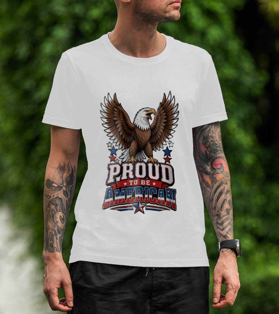 Proud To Be American Bald Eagle Wings Spread Red Blue Stars Patriotic T-Shirt
