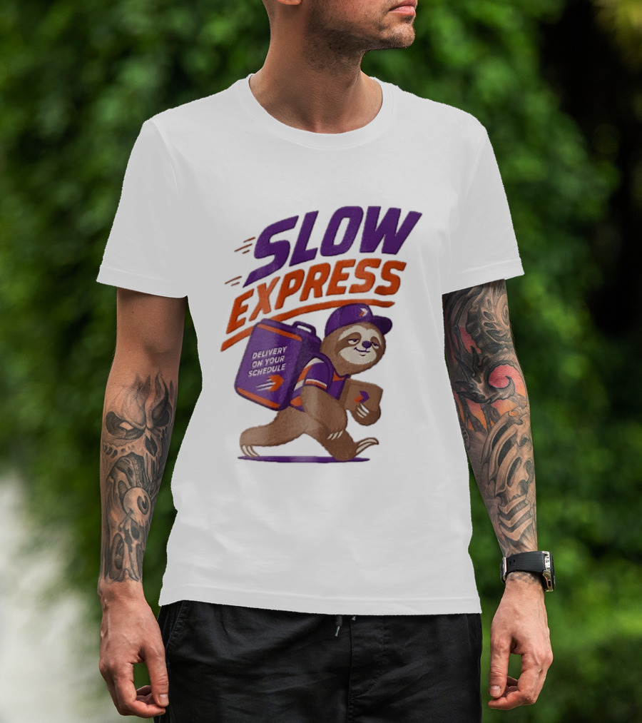Slow Express Delivery On Your Schedule Cartoon Sloth Courier Carrying Package T-Shirt