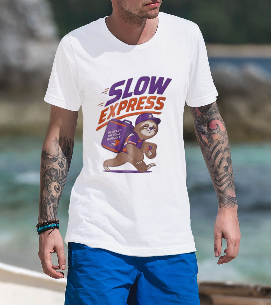 Slow Express Delivery On Your Schedule Cartoon Sloth Courier Carrying Package T-Shirt