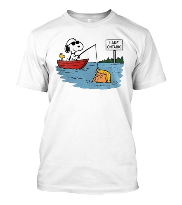 Snoopy And Woodstock Fishing Lake Ontario Cartoon With Trump Caricature T-Shirt