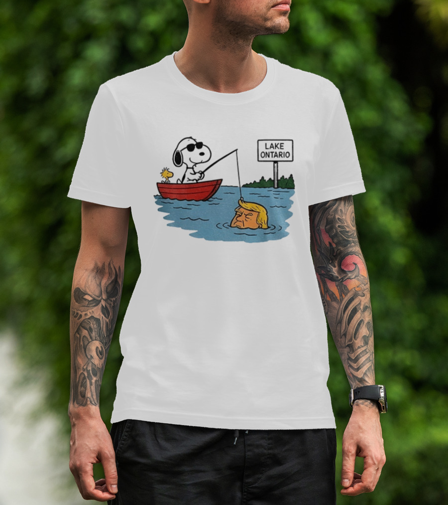 Snoopy And Woodstock Fishing Lake Ontario Cartoon With Trump Caricature T-Shirt