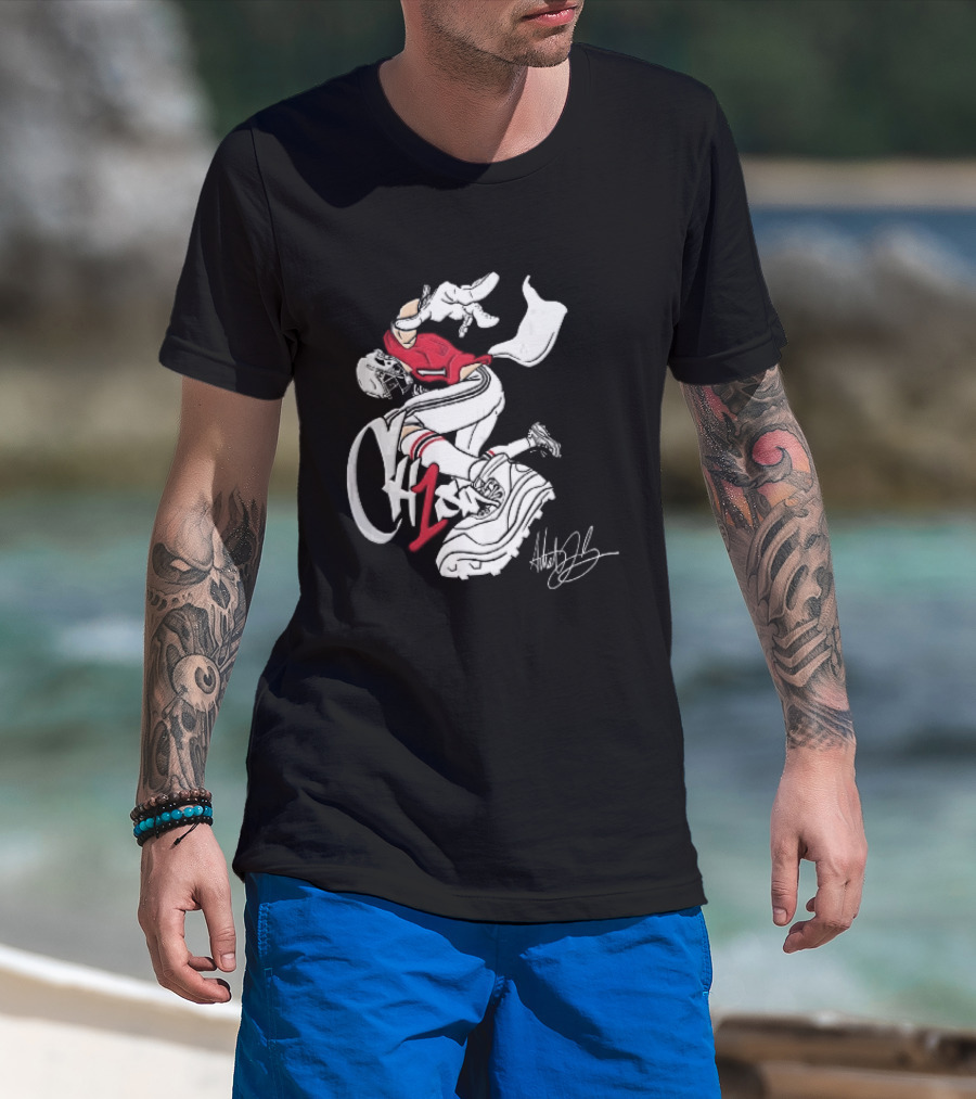C1n Cam Newton New England Patriots Fisheye Cleat Cartoon Line T-Shirt