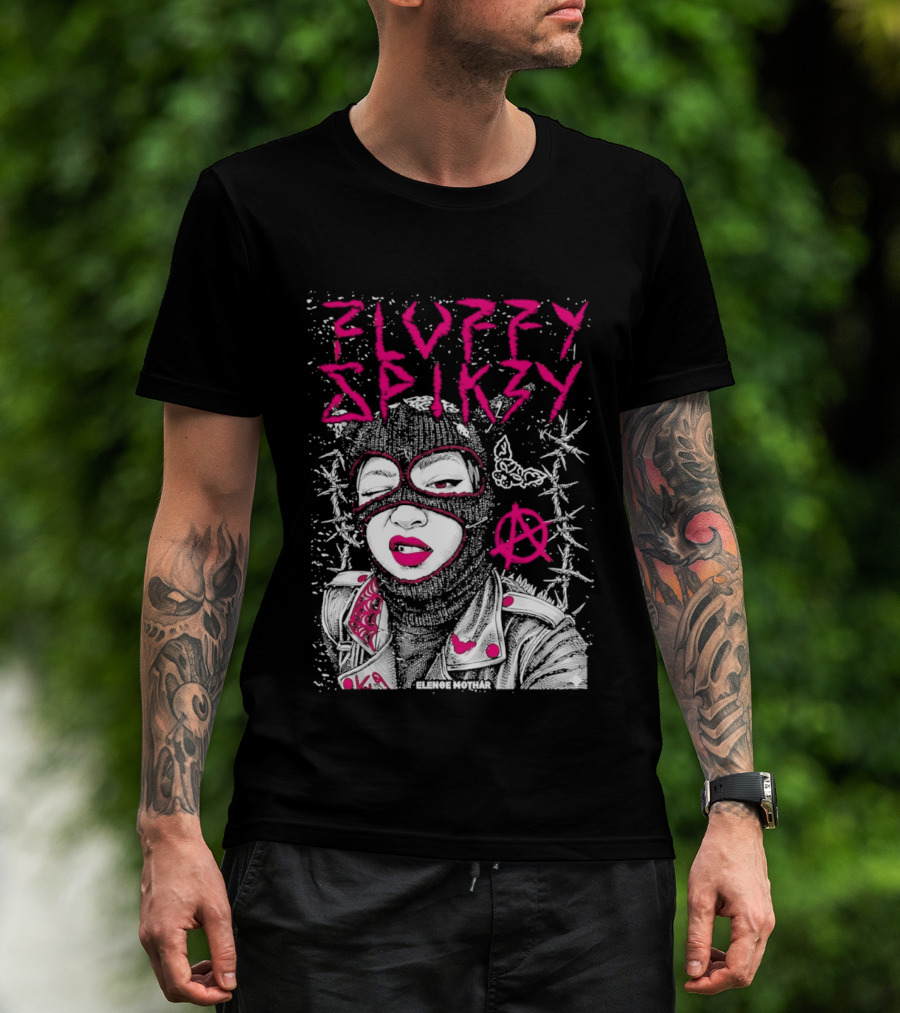 Fluffy Spikzy Elenoe Mothar Balaclava Anarchy Art With Barbed Wire And Punk T-Shirt