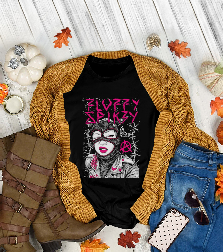 Fluffy Spikzy Elenoe Mothar Balaclava Anarchy Art With Barbed Wire And Punk T-Shirt