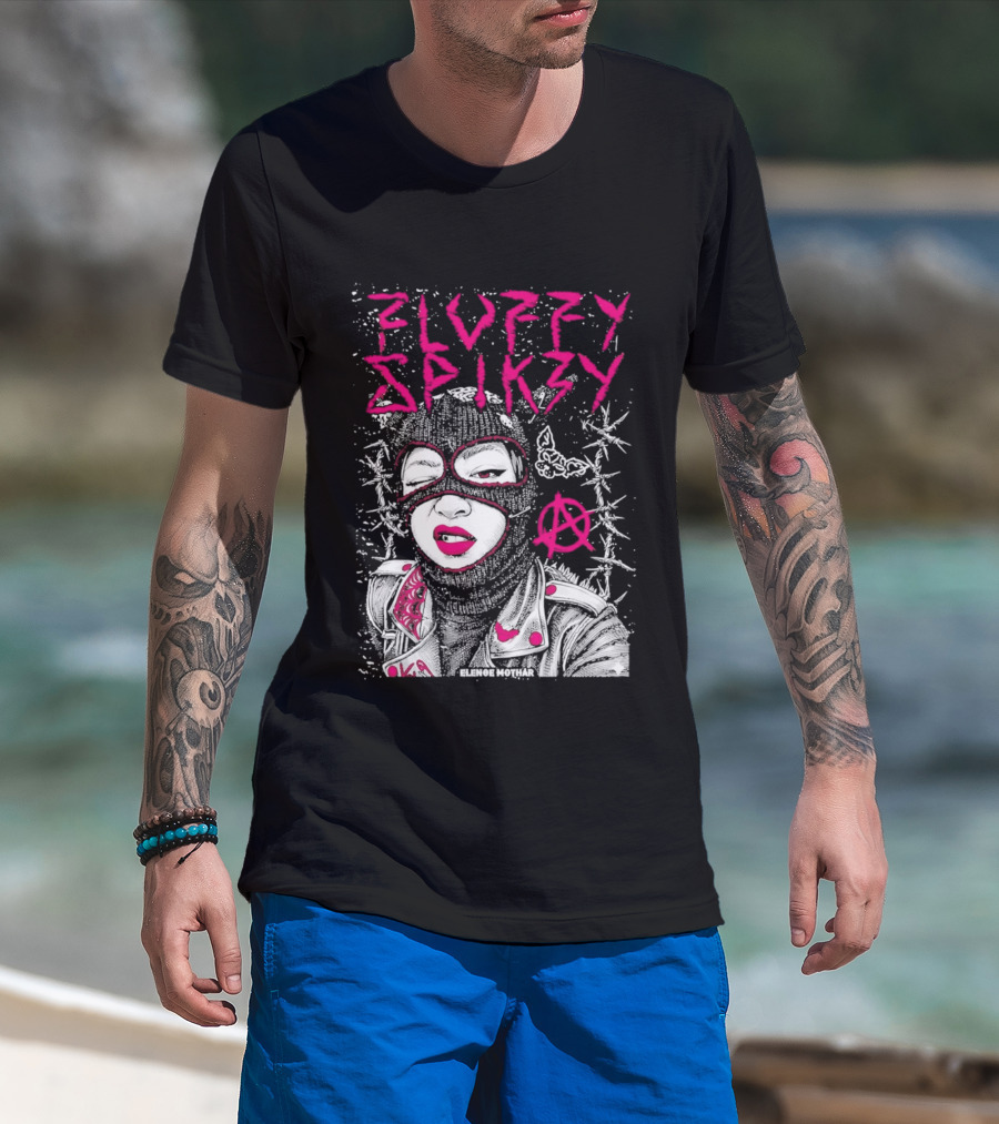 Fluffy Spikzy Elenoe Mothar Balaclava Anarchy Art With Barbed Wire And Punk T-Shirt
