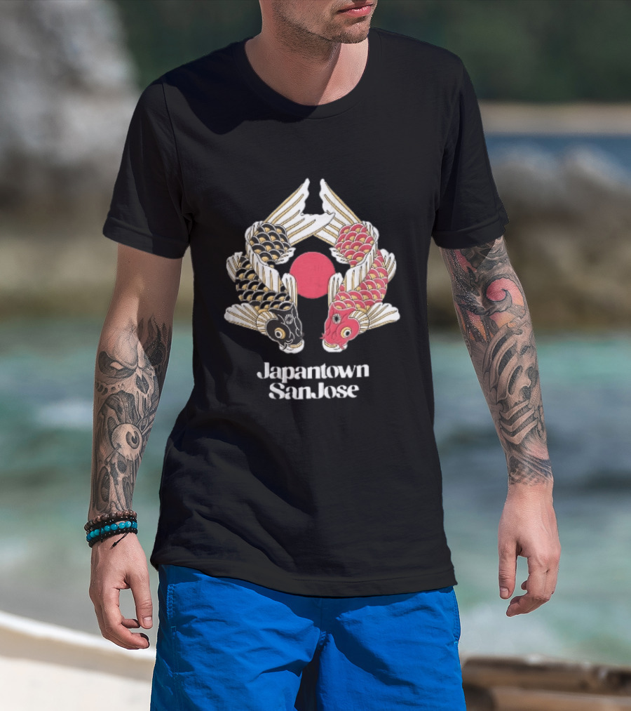 Japantown San Jose Two Koi Fish Red Sun T-Shirt