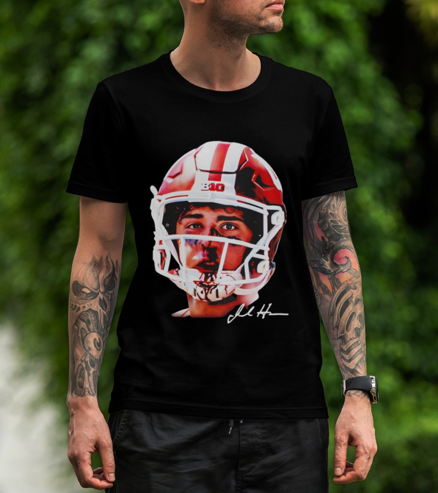 Josh Hoover Indiana Tuff Bloody Face Big Ten Football Helmet Signature T-Shirt