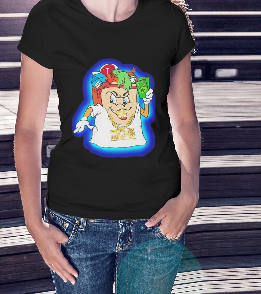 H E Buddy Bud Bucks Character Holding Bud Buck Bills And Wearing Gold Chain With Bling H E B T-Shirt