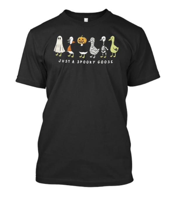 Just A Spooky Goose Cartoon Birds Wearing Costumes Halloween Lineup T-Shirt