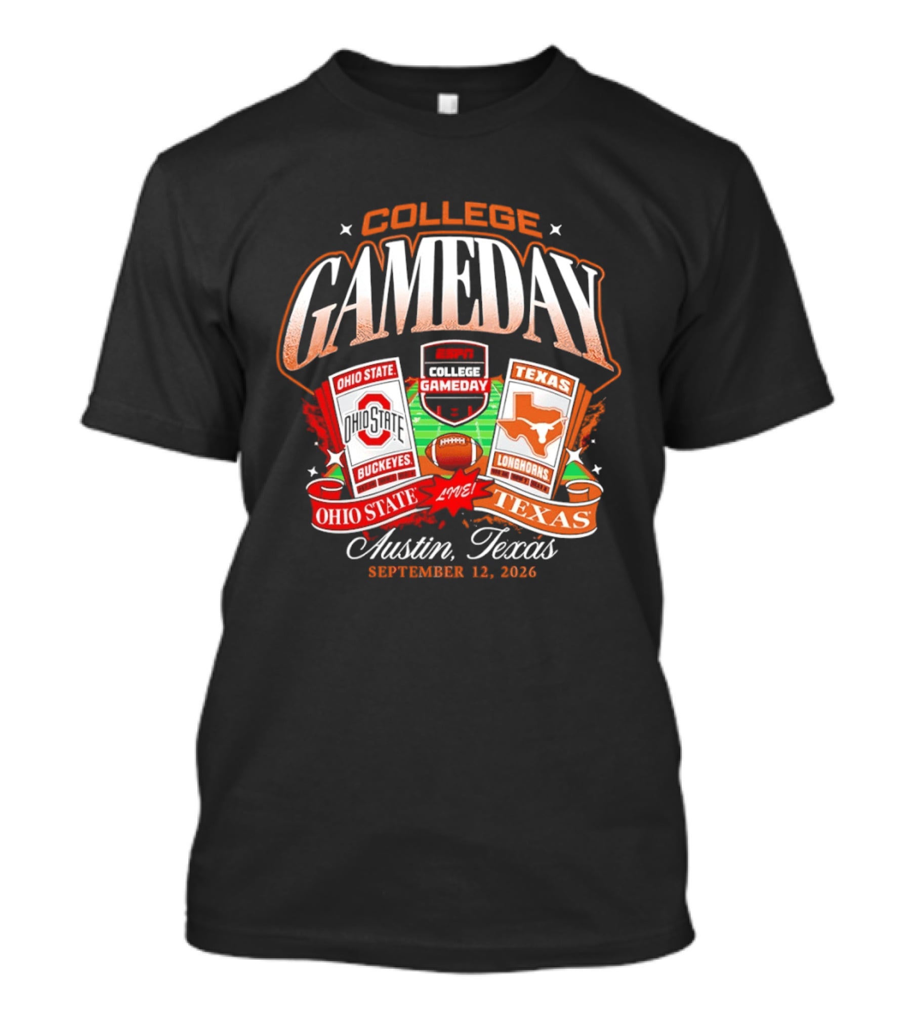 College Gameday Ohio State Buckeyes Vs Texas Longhorns Austin September 12 2026 T-Shirt