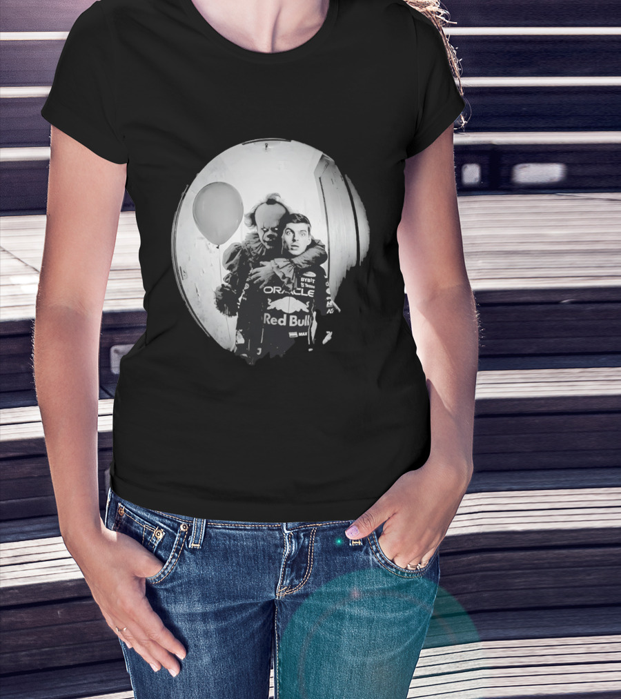 Max Verstappen Red Bull Racing And Pennywise Balloon Halloween Scene T-Shirt