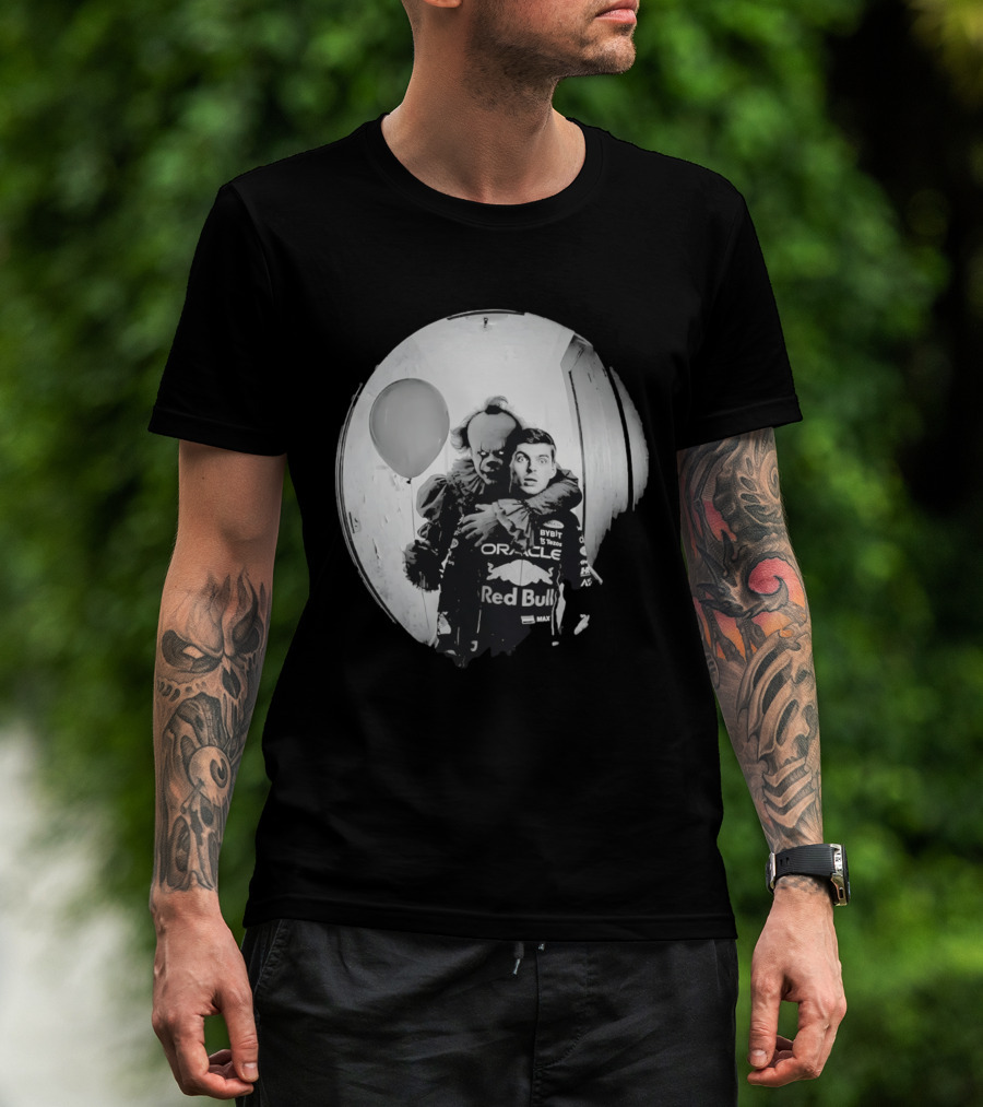 Max Verstappen Red Bull Racing And Pennywise Balloon Halloween Scene T-Shirt