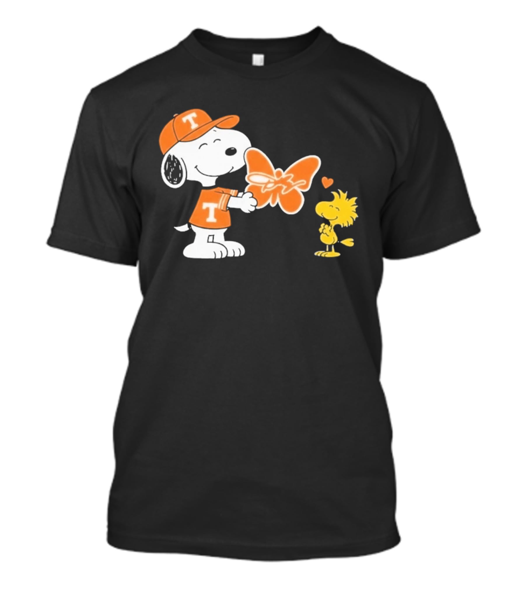 Snoopy Woodstock Tennessee Volunteers Orange Heart Butterfly T-Shirt