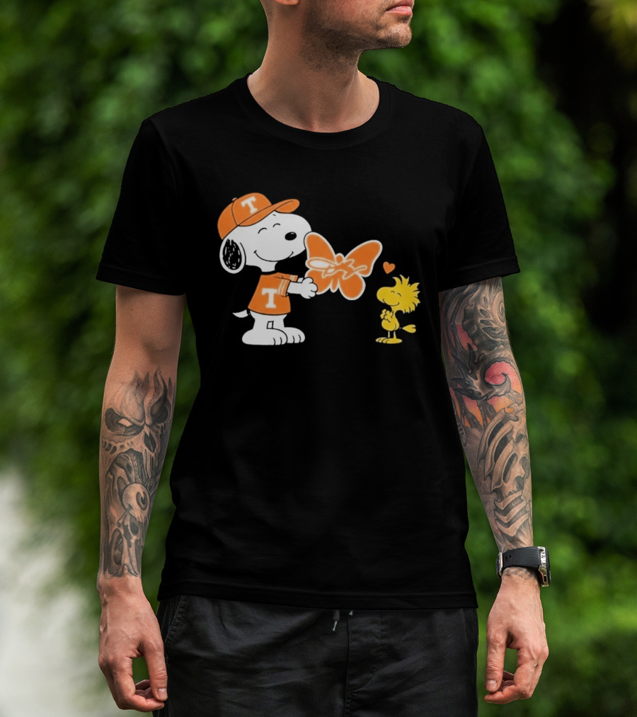 Snoopy Woodstock Tennessee Volunteers Orange Heart Butterfly T-Shirt