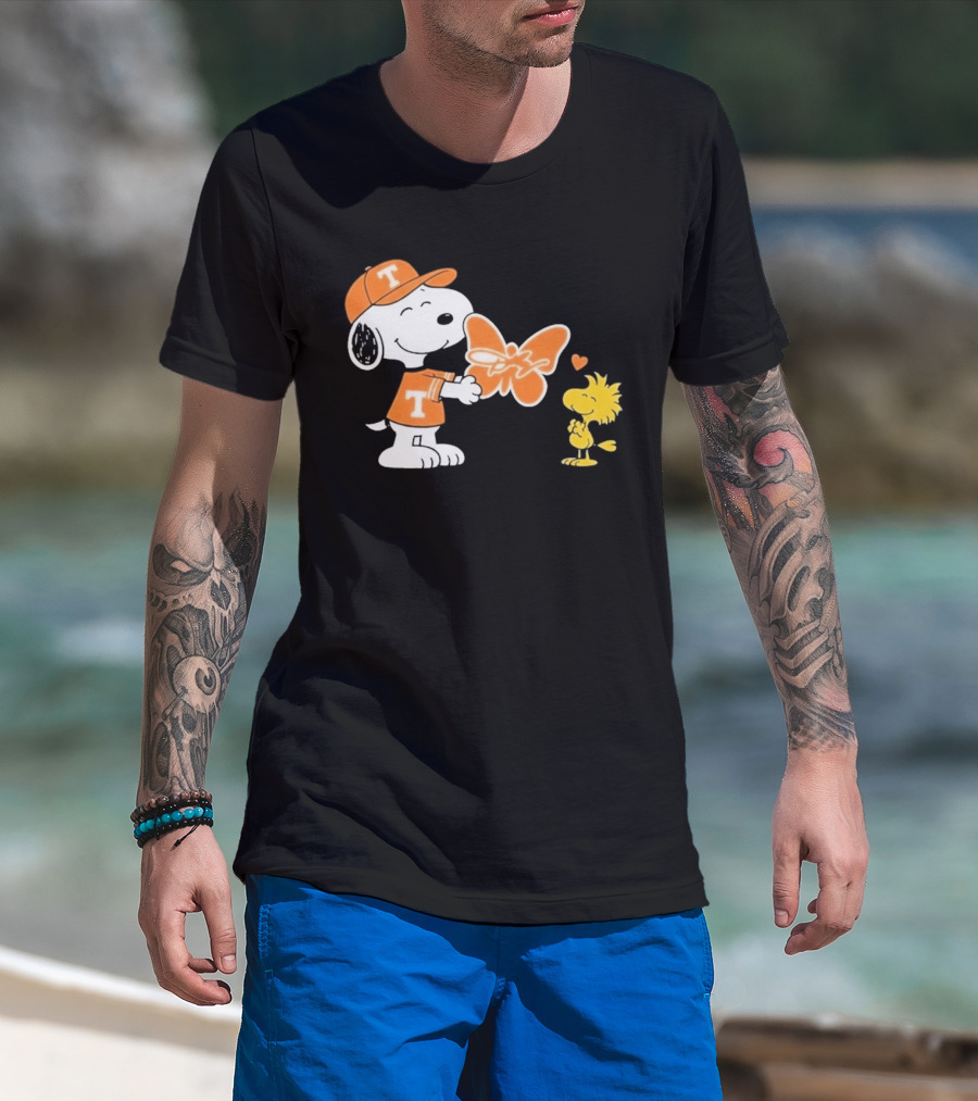 Snoopy Woodstock Tennessee Volunteers Orange Heart Butterfly T-Shirt