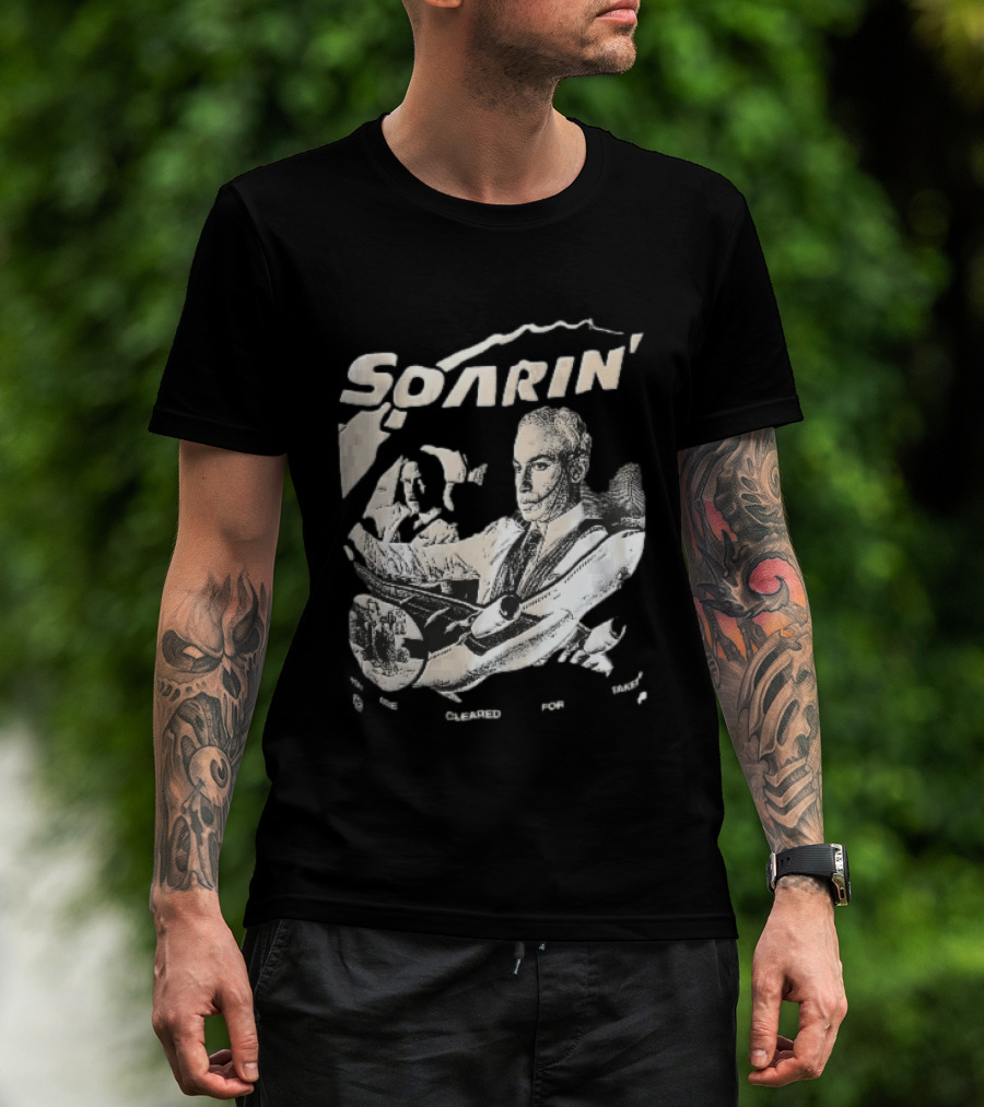Soarin You Are Cleared For Takeoff Pilots Airplane Cockpit Halftone T-Shirt
