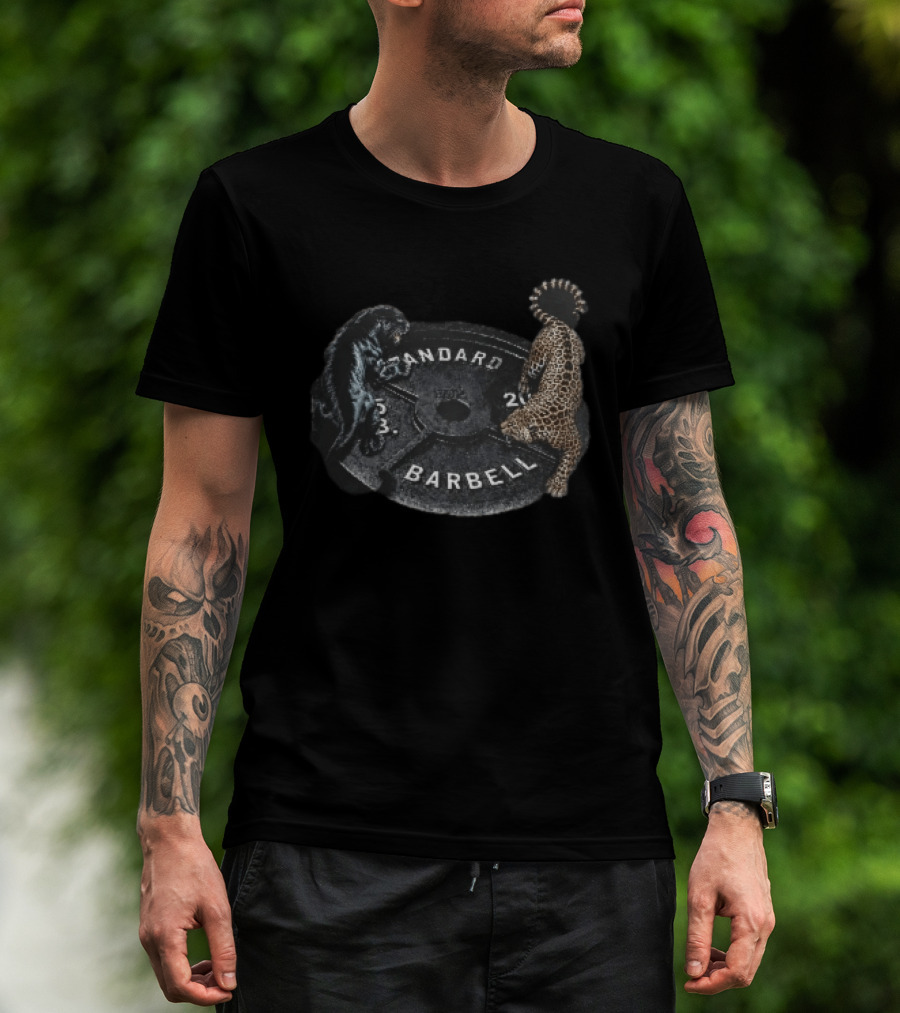 Standard Barbell 45 LB Black Panther Leopard Crawling Weight Plate T-Shirt