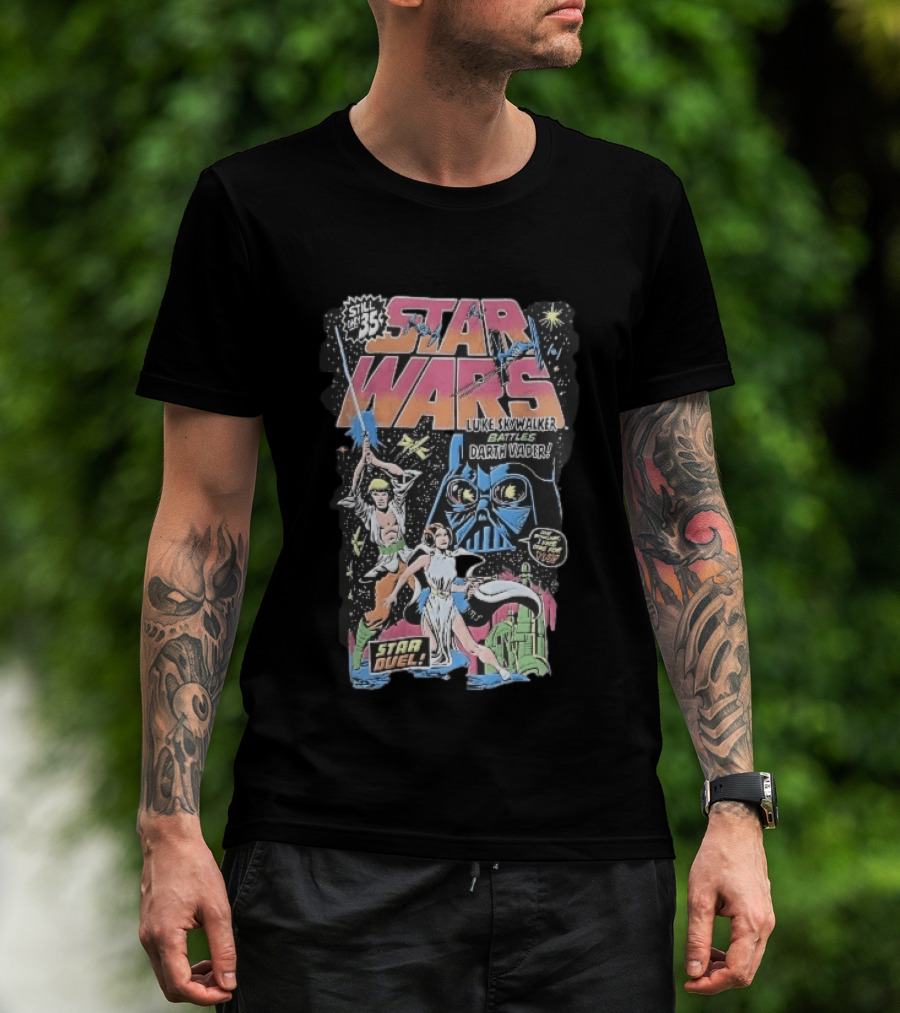 Star Wars Only 35 Cents Luke Skywalker Battles Darth Vader Star Duel Comic Cover Leia Lightsaber T-Shirt