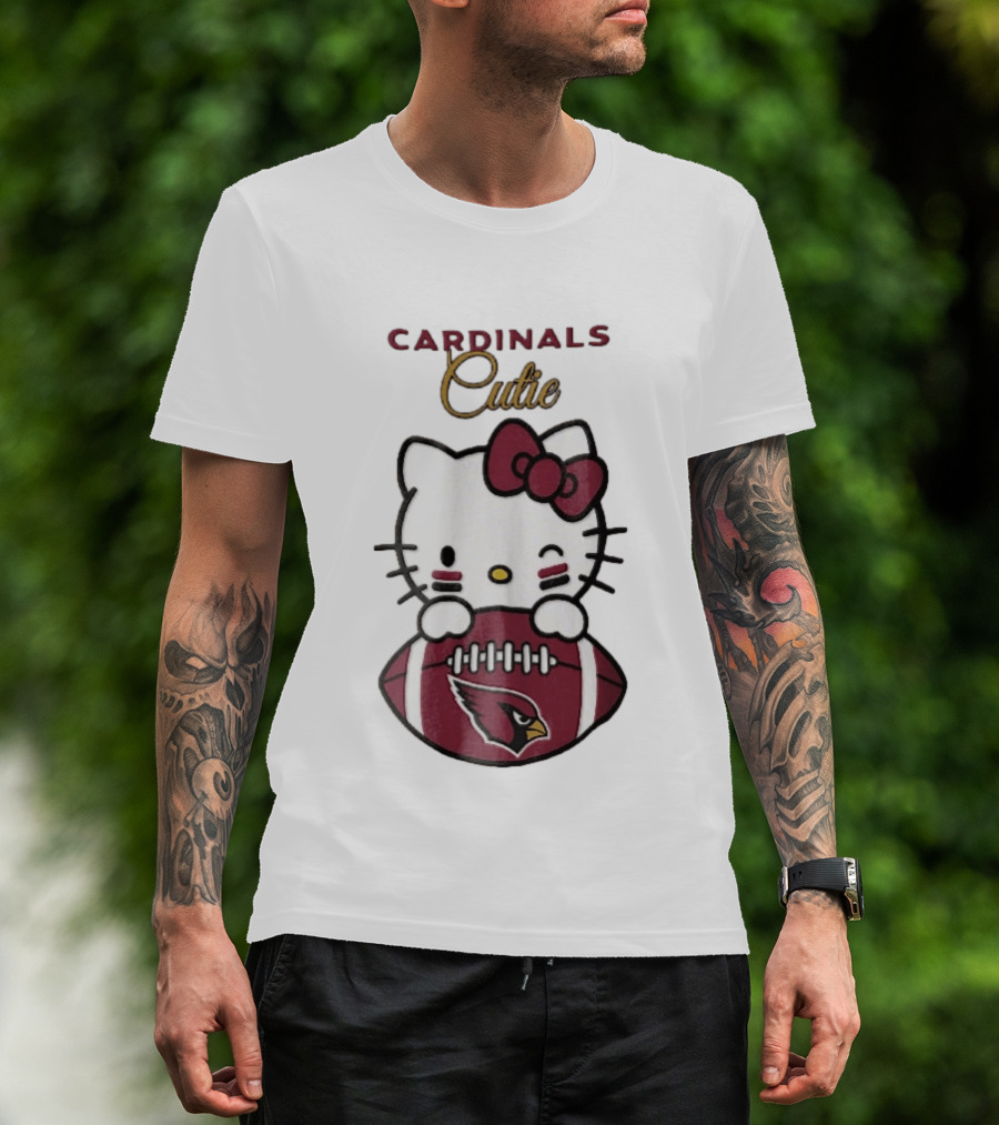 Cardinals Cutie Winking Cartoon Cat Holding Football With Arizona Cardinals T-Shirt