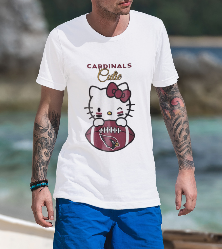 Cardinals Cutie Winking Cartoon Cat Holding Football With Arizona Cardinals T-Shirt