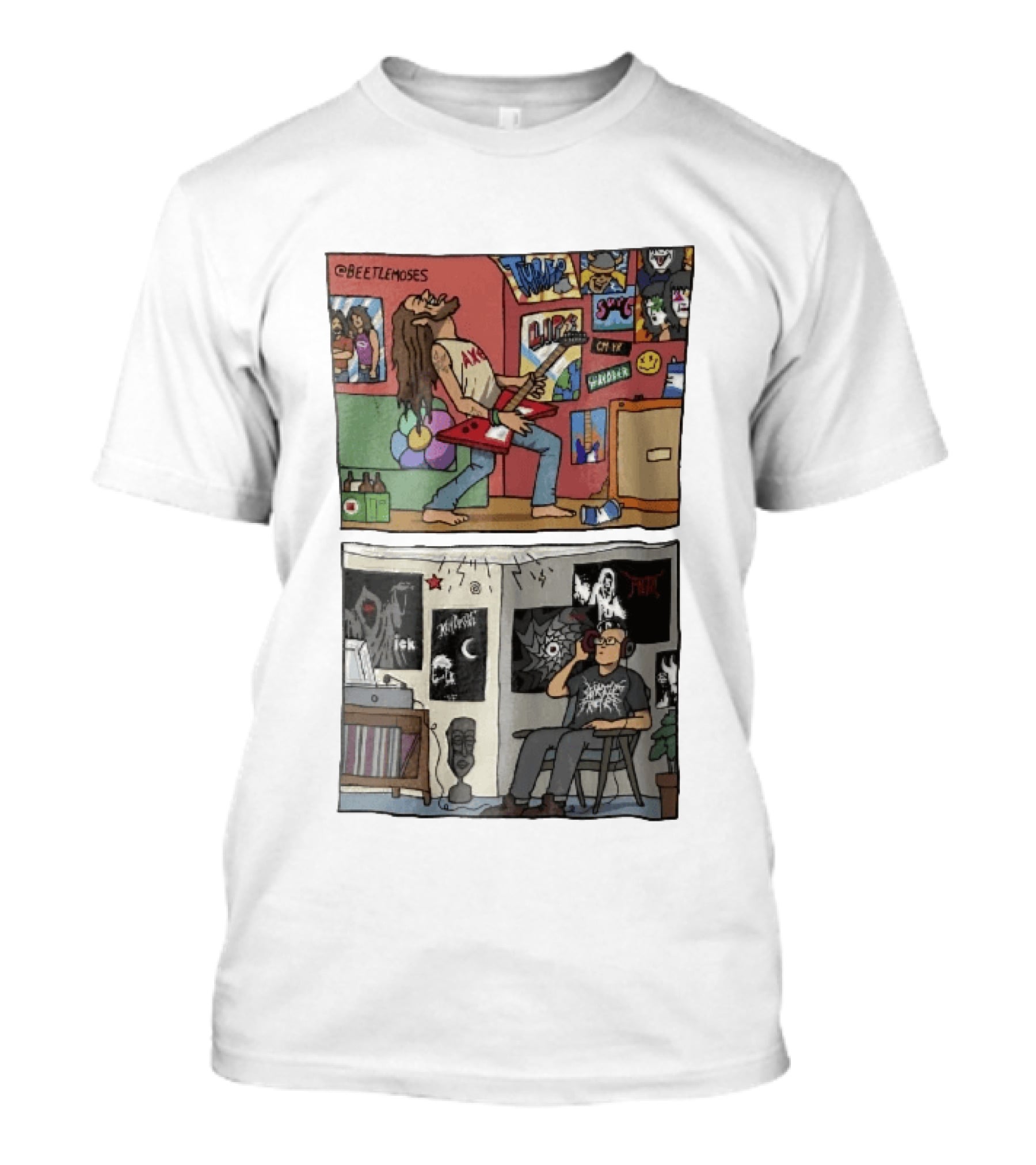 Beetlemoses Comic Heavy Metal Guitarist Listening S Room T-Shirt
