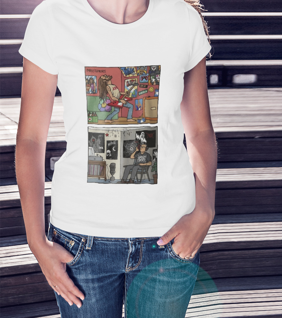 Beetlemoses Comic Heavy Metal Guitarist Listening S Room T-Shirt