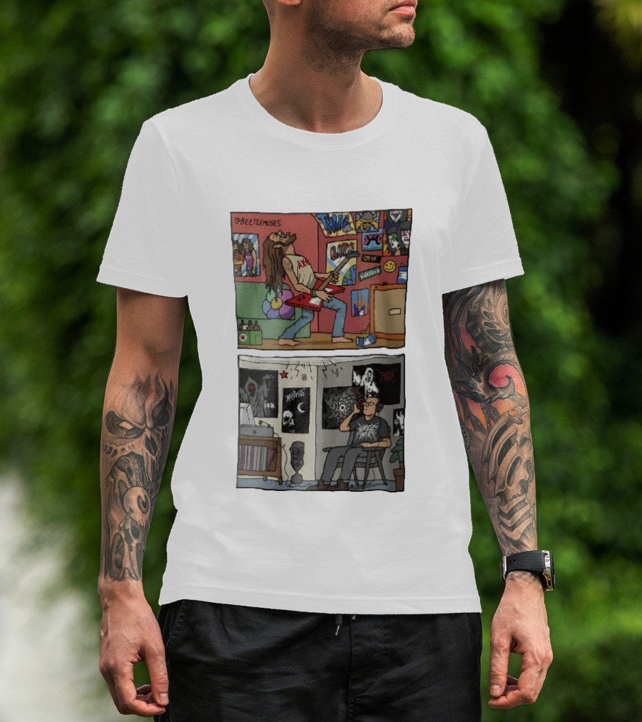 Beetlemoses Comic Heavy Metal Guitarist Listening S Room T-Shirt