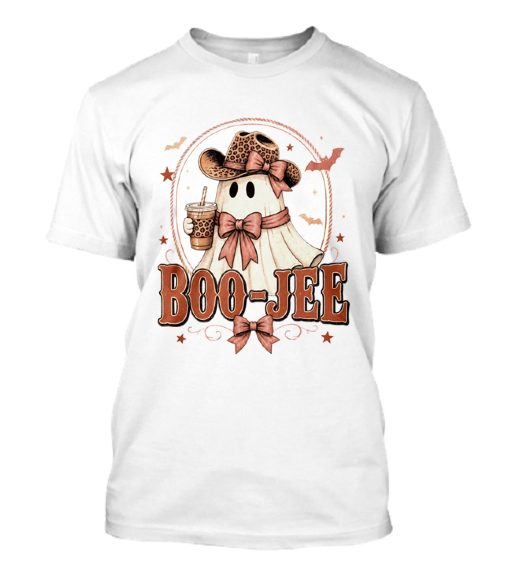 Boo Jee Leopard Cowboy Ghost Iced Coffee Halloween T-Shirt