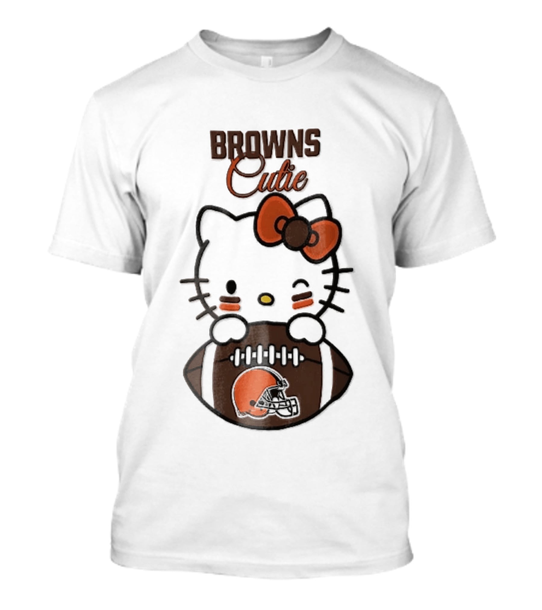 Browns Cutie Winking Cartoon Cat Bow Football T-Shirt