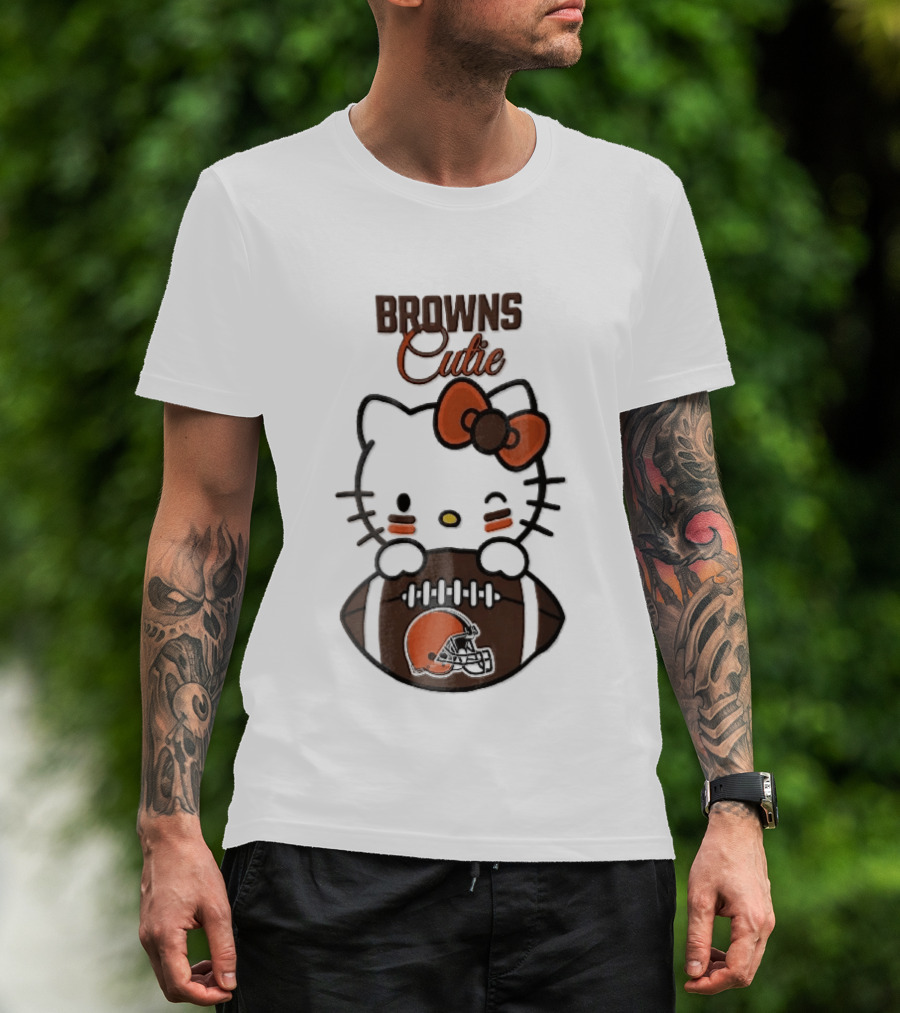 Browns Cutie Winking Cartoon Cat Bow Football T-Shirt