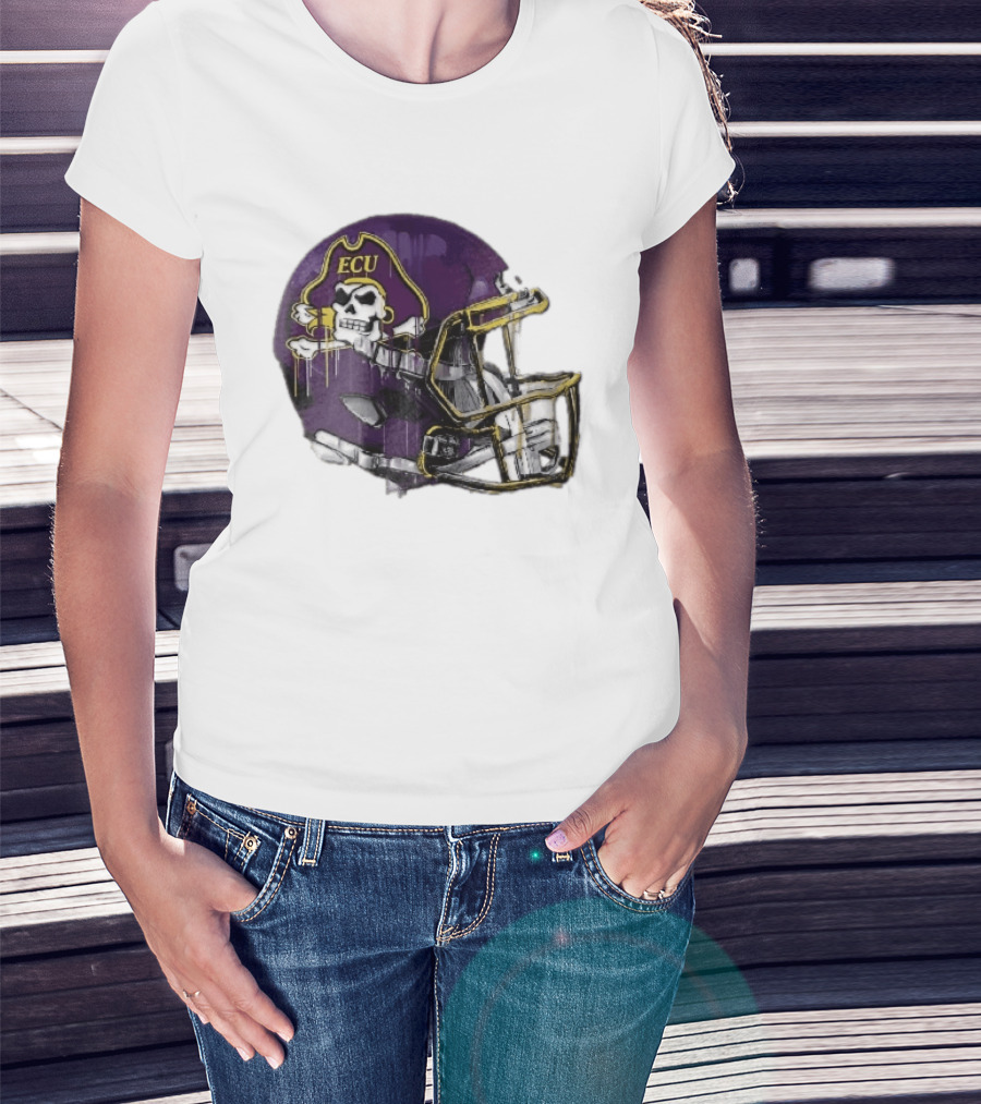 ECU Pirates Purple Helmet Dripping Paint Football NCAA Pd Moreno T-Shirt