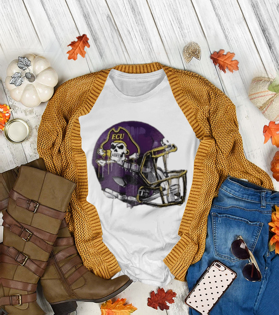 ECU Pirates Purple Helmet Dripping Paint Football NCAA Pd Moreno T-Shirt