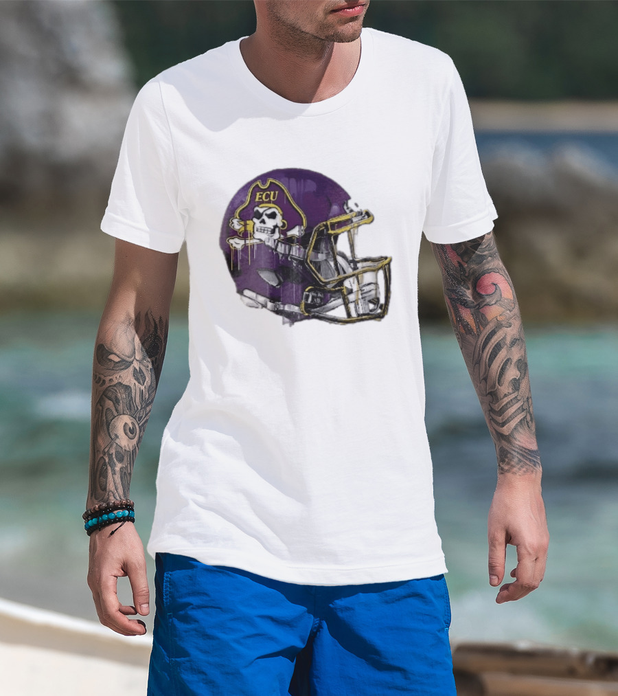 ECU Pirates Purple Helmet Dripping Paint Football NCAA Pd Moreno T-Shirt