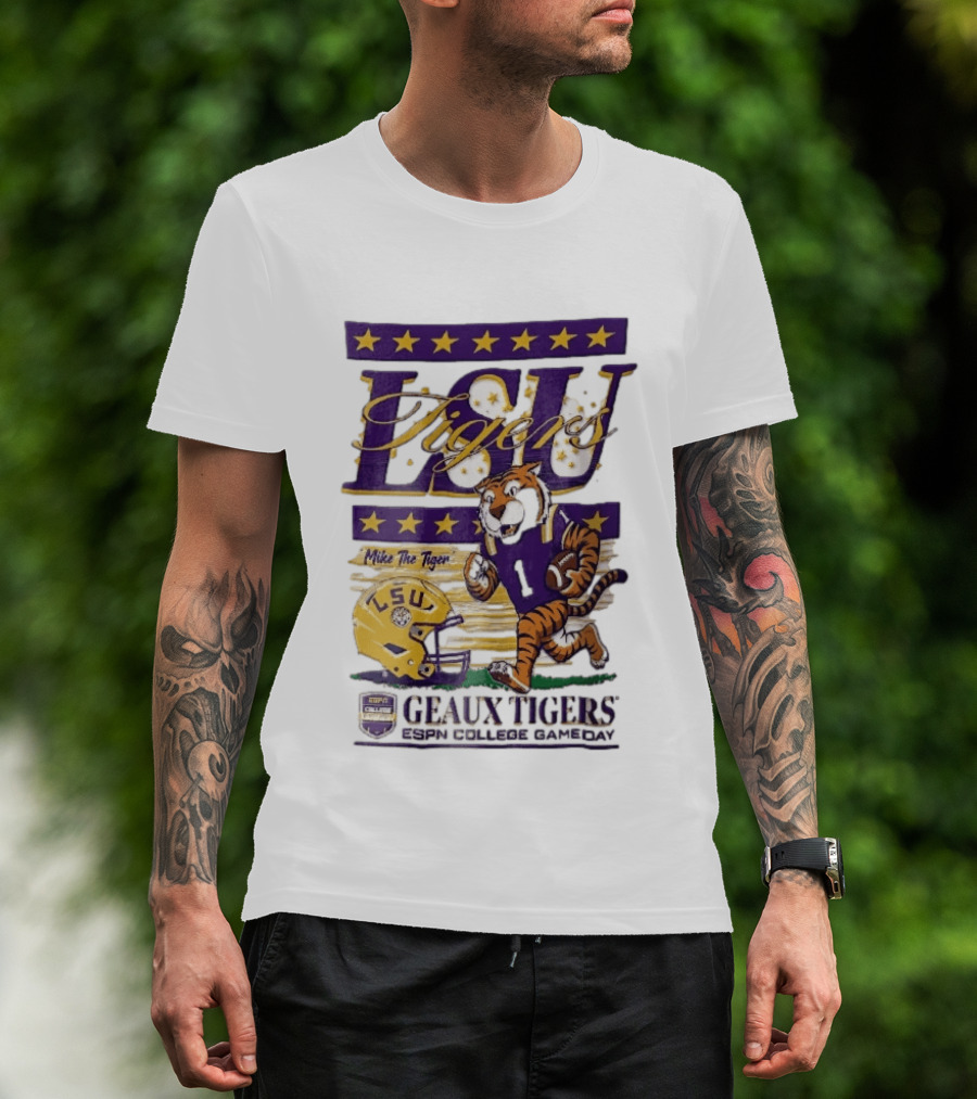 LSU Tigers Mike The Tiger Geaux ESPN College Gameday Football Helmet Stars T-Shirt