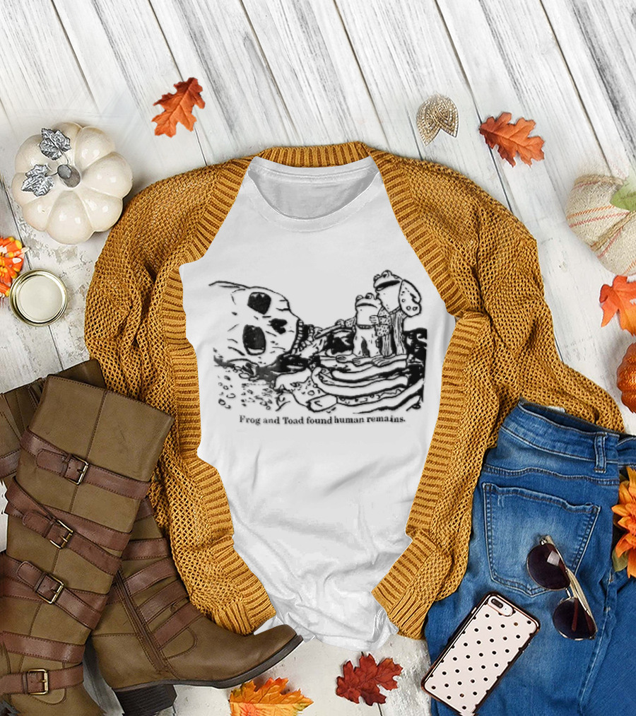 Frog And Toad Found Human Remains Cartoon Skeleton Skull Drawing T-Shirt