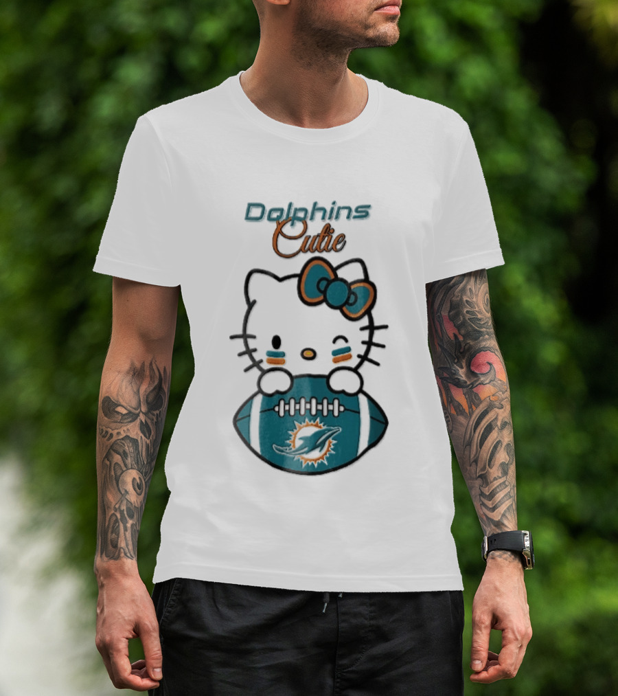 Miami Dolphins Cutie Winking Cat Bow Football T-Shirt