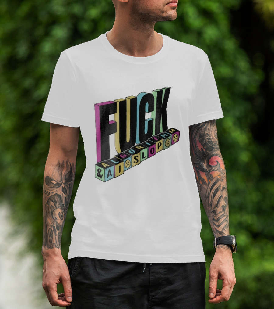 Fuck Algorithm And AI Slop 3D Toy Blocks Sad Faces T-Shirt