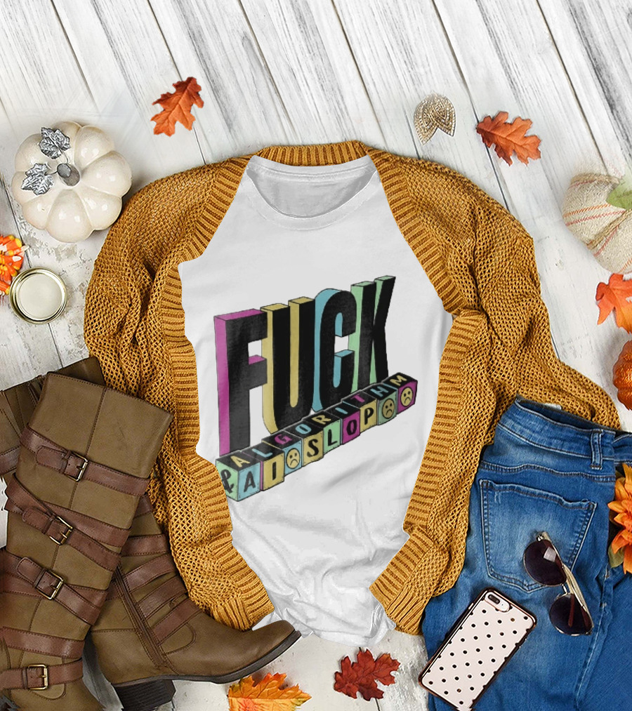Fuck Algorithm And AI Slop 3D Toy Blocks Sad Faces T-Shirt