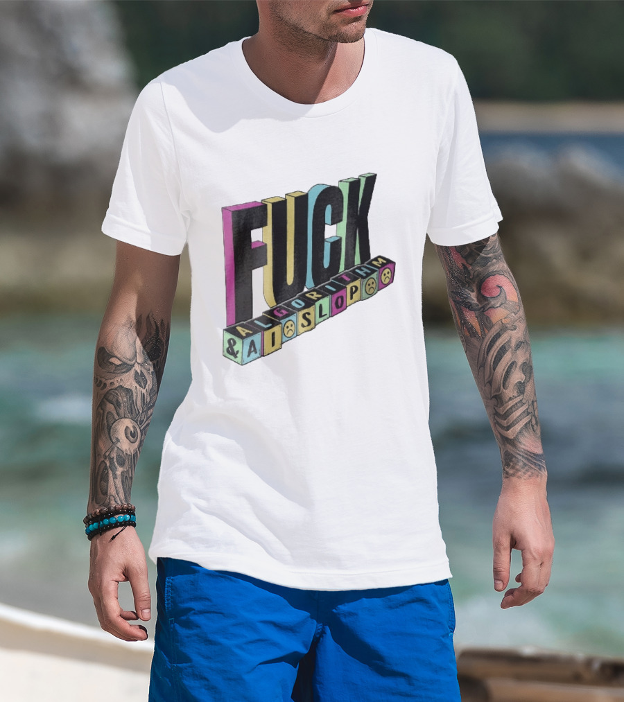 Fuck Algorithm And AI Slop 3D Toy Blocks Sad Faces T-Shirt