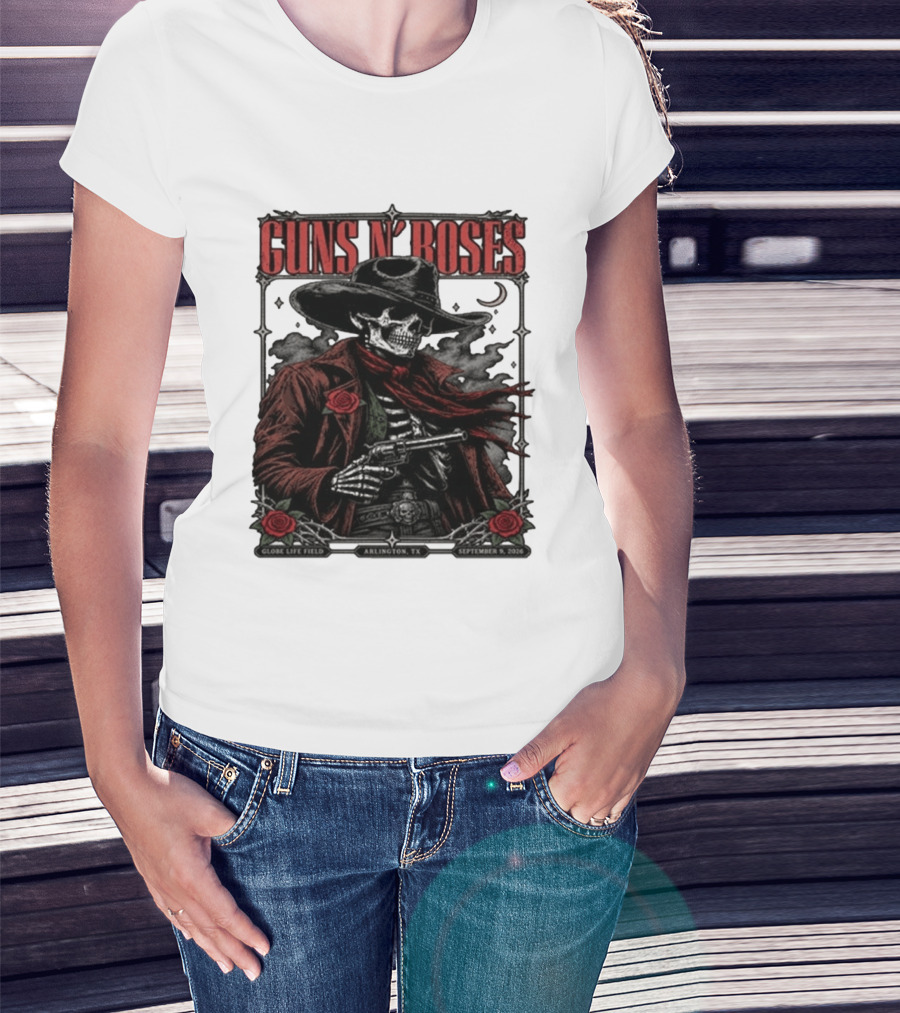 Guns N' Roses Skeleton Cowboy Globe Life Field Arlington TX September 9 2026 T-Shirt