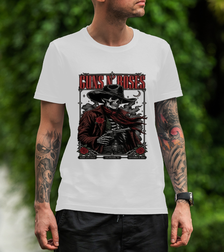 Guns N' Roses Skeleton Cowboy Globe Life Field Arlington TX September 9 2026 T-Shirt
