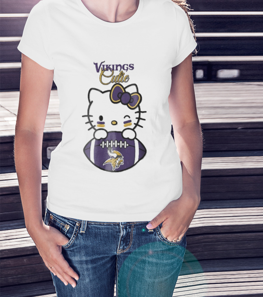Vikings Cutie Cartoon Cat Bow Minnesota Football T-Shirt