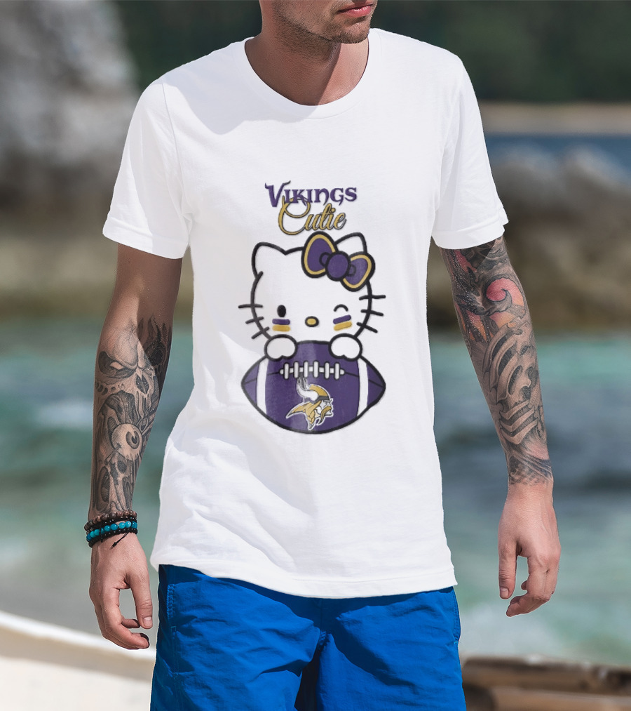 Vikings Cutie Cartoon Cat Bow Minnesota Football T-Shirt