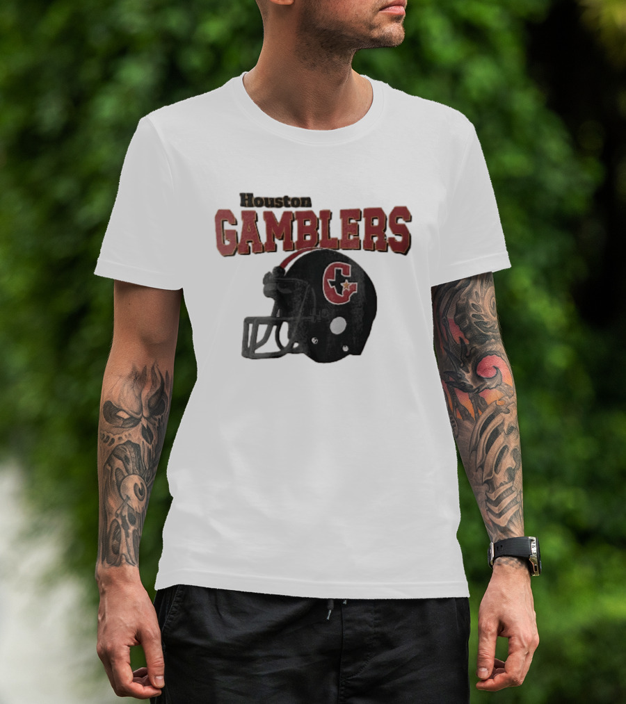Houston Gamblers Distressed Football Helmet T-Shirt