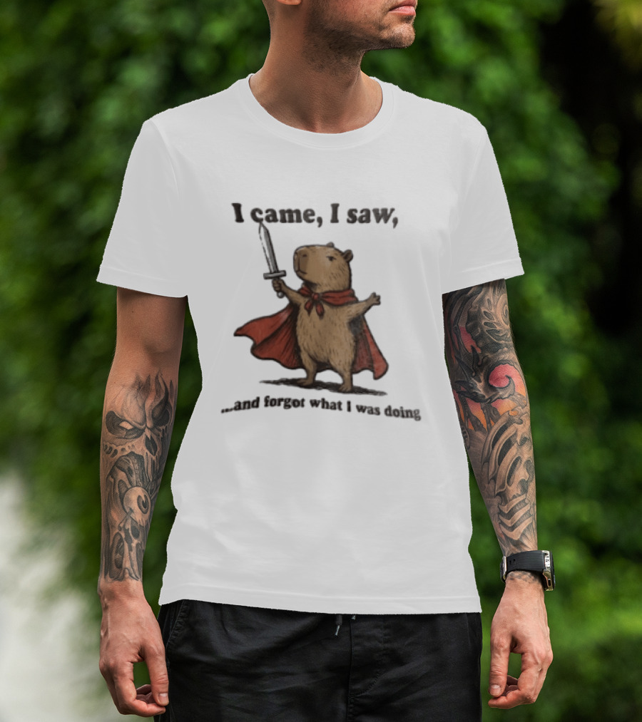 I Came I Saw Capybara Wearing Red Cape Holding Sword Forgot What I Was Doing T-Shirt
